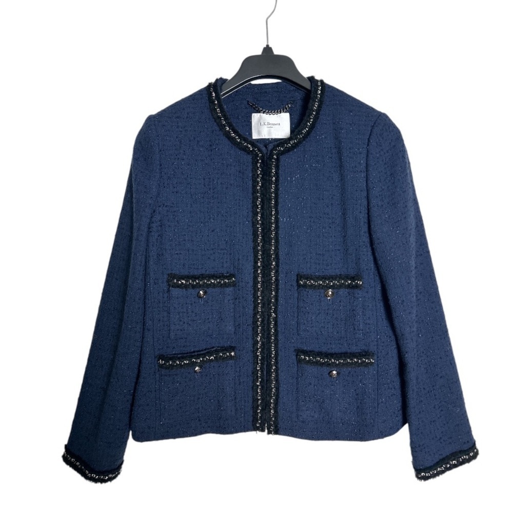 LK Bennett Navy Tweed Cropped Blazer with Black Trim